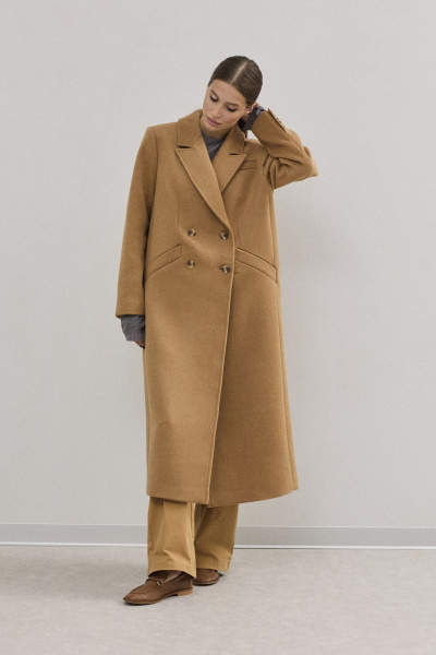 Пальто из пальтовой ткани с прорезными карманами и шлицей DAVA 7001 кэмел - фото 2