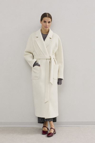 Модное женское пальто двубортное из шерсти DAVA 7002 молочный - фото 5