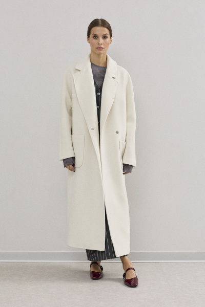 Модное женское пальто двубортное из шерсти DAVA 7002 молочный - фото 1