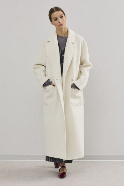 Модное женское пальто двубортное из шерсти DAVA 7002 молочный - фото 3