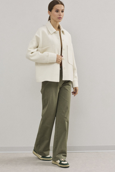 Пальто укороченное демисезонное из шерсти и пальтовой ткани DAVA 7003 молочный - фото 8