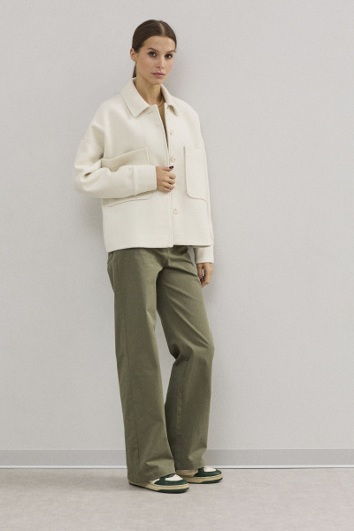 Пальто укороченное демисезонное из шерсти и пальтовой ткани DAVA 7003 молочный - фото 7