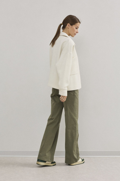 Пальто укороченное демисезонное из шерсти и пальтовой ткани DAVA 7003 молочный - фото 2