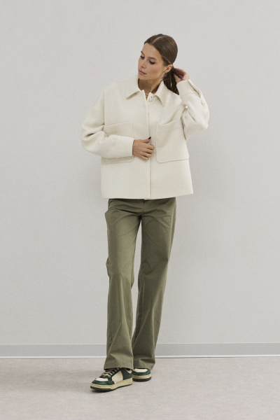 Пальто укороченное демисезонное из шерсти и пальтовой ткани DAVA 7003 молочный - фото 4