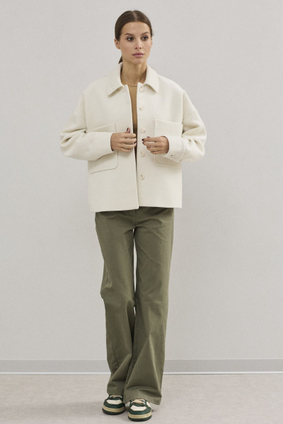 Пальто укороченное демисезонное из шерсти и пальтовой ткани DAVA 7003 молочный - фото 1