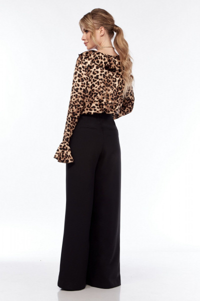 Блуза и брюки палаццо прямого силуэта для ежедневного стиля LadisLine 1537 леопард+черный - фото 5