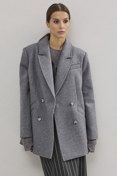 Пальто двубортное серое из пальтовой шерсти DAVA 7005 серый - фото 7