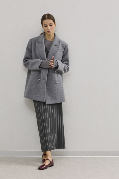 Пальто двубортное серое из пальтовой шерсти DAVA 7005 серый - фото 4