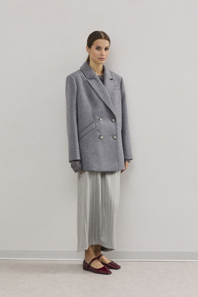 Пальто двубортное серое из пальтовой шерсти DAVA 7005 серый - фото 3