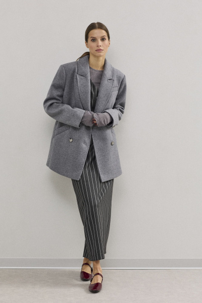 Пальто двубортное серое из пальтовой шерсти DAVA 7005 серый - фото 1