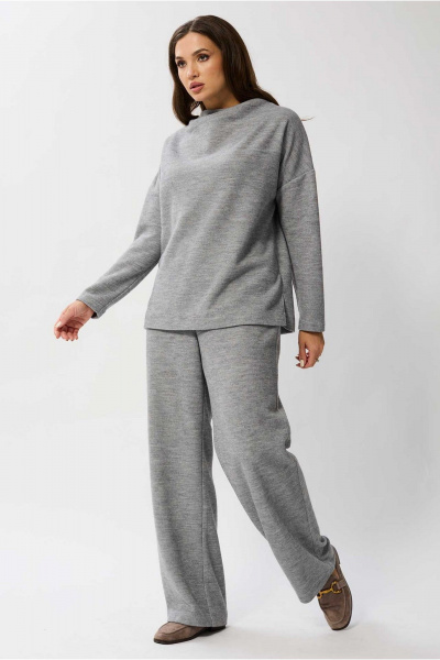 Трикотажный костюм джемпер и брюки на каждый день Mislana 1129 серый - фото 6
