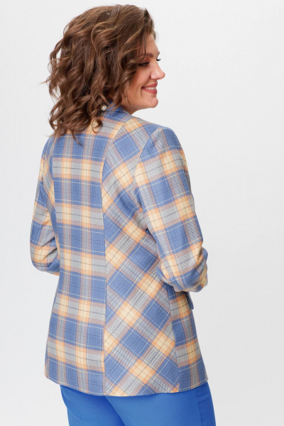 Жакет удлиненный из экокожи голубой для делового стиля БелЭльСтиль 412-3_03_22 голубая_клетка - фото 6