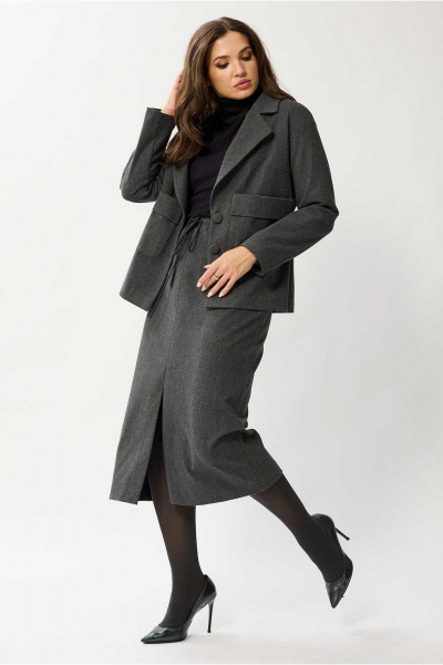 Костюм из текстиля жакет и юбка прямая на резинке Mislana 1131 серый - фото 7