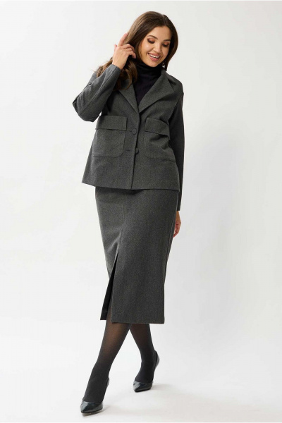 Костюм из текстиля жакет и юбка прямая на резинке Mislana 1131 серый - фото 6