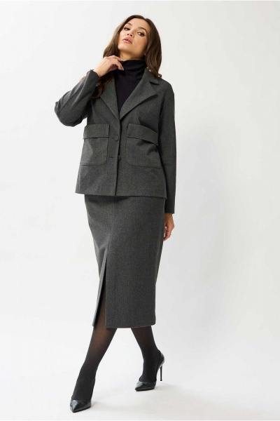 Костюм из текстиля жакет и юбка прямая на резинке Mislana 1131 серый - фото 2