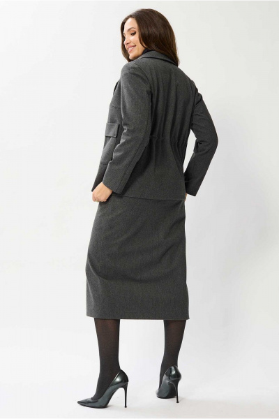 Костюм из текстиля жакет и юбка прямая на резинке Mislana 1131 серый - фото 5