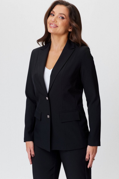 Жакет из экокожи черный удлиненный в деловом стиле БелЭльСтиль 412-3_03_22 черный_однотон - фото 2