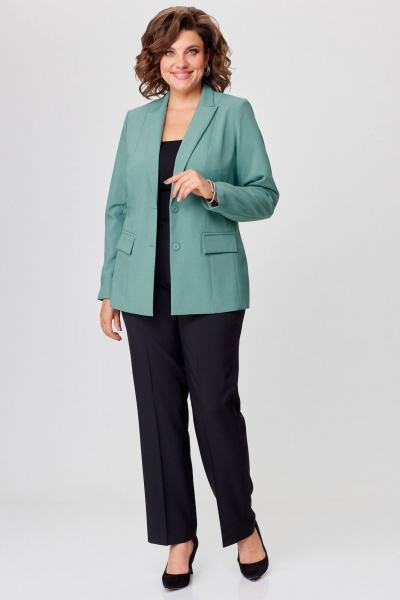 Комплект жакет и брюки классические из текстиля и хлопка БелЭльСтиль 412-3 03 22+596-2 79 22 мята+черный - фото 3