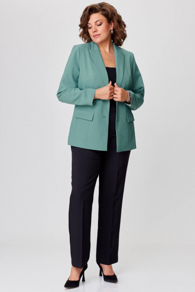 Комплект жакет и брюки классические из текстиля и хлопка БелЭльСтиль 412-3 03 22+596-2 79 22 мята+черный - фото 2