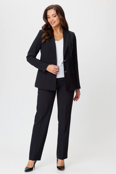 Комплект жакет и брюки из текстиля черный классический стиль БелЭльСтиль 412-3 03 22+596-2 79 22 черный_однотон - фото 4
