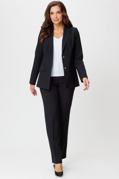 Комплект жакет и брюки из текстиля черный классический стиль БелЭльСтиль 412-3 03 22+596-2 79 22 черный_однотон - фото 3