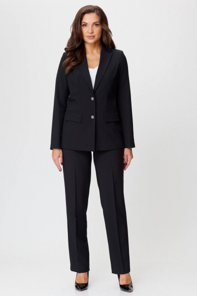 Комплект жакет и брюки из текстиля черный классический стиль БелЭльСтиль 412-3 03 22+596-2 79 22 черный_однотон - фото 2