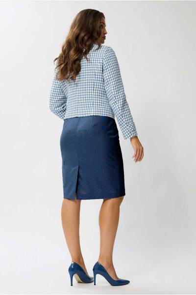 Жакет и юбка комплект женский на каждый день из текстиля Mislana 1133 голубой+синий - фото 5