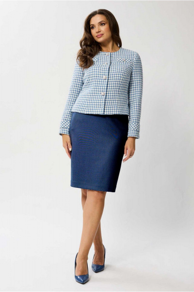 Жакет и юбка комплект женский на каждый день из текстиля Mislana 1133 голубой+синий - фото 1