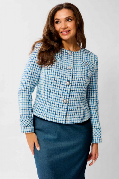 Жакет и юбка комплект женский на каждый день из текстиля Mislana 1133 голубой+синий - фото 2