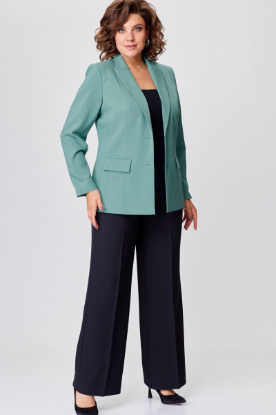 Комплект жакет и брюки из текстиля зеленый и черный БелЭльСтиль 412-3 03 22+601-2 88 22 мята+черный - фото 2