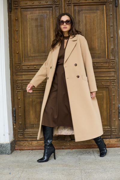 Пальто женское прямого кроя из пальтовой ткани Mislana 8552 бежевый - фото 12