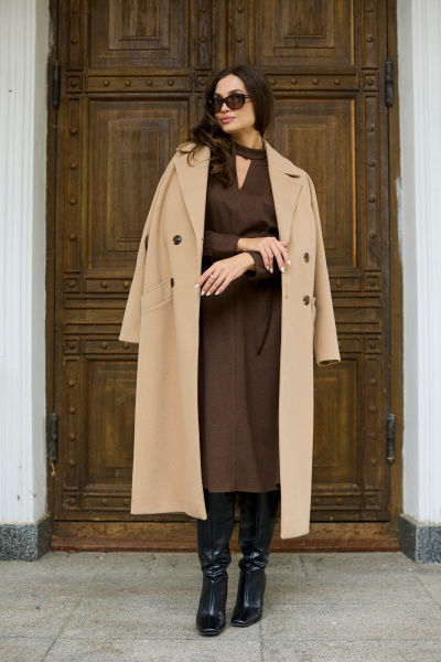 Пальто женское прямого кроя из пальтовой ткани Mislana 8552 бежевый - фото 11