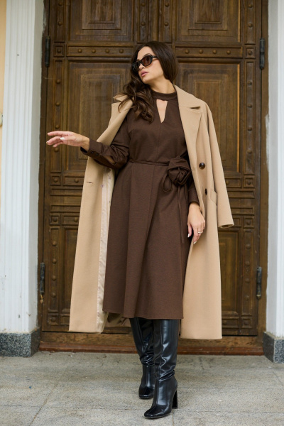 Пальто женское прямого кроя из пальтовой ткани Mislana 8552 бежевый - фото 10