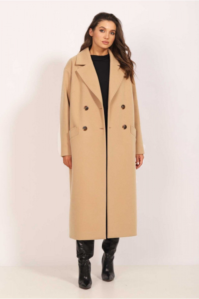 Пальто женское прямого кроя из пальтовой ткани Mislana 8552 бежевый - фото 5