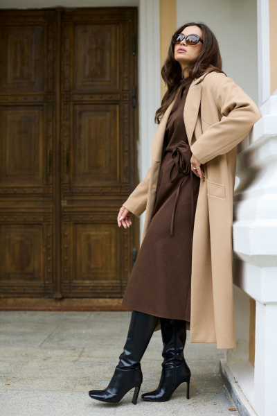 Пальто женское прямого кроя из пальтовой ткани Mislana 8552 бежевый - фото 4