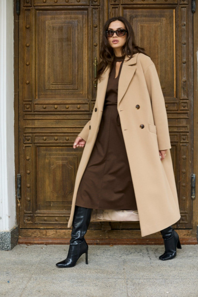 Пальто женское прямого кроя из пальтовой ткани Mislana 8552 бежевый - фото 2