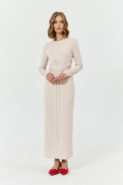 Бежевое платье прилегающего силуэта из трикотажа COCKTAIL 1029/2 - фото 10