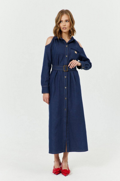 Платье А-силуэта с открытыми плечами и поясом COCKTAIL 1031 - фото 8