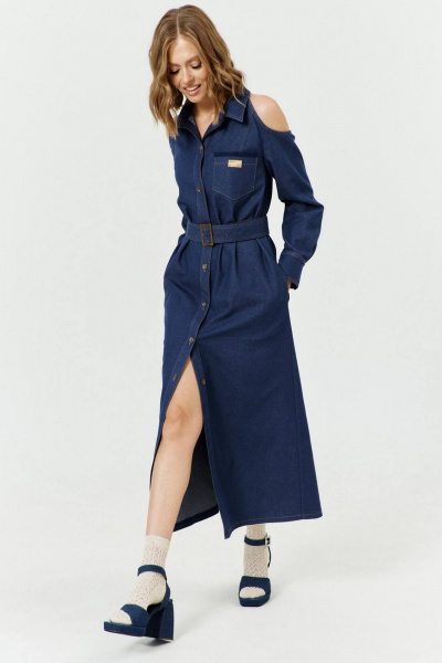 Платье А-силуэта с открытыми плечами и поясом COCKTAIL 1031 - фото 1