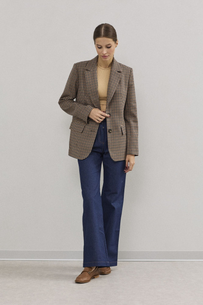 Полуприлегающий жакет из костюмной ткани с карманами и воротником DAVA 3133 шоколадный - фото 1