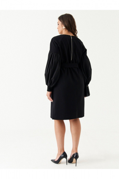 Платье из смесовой ткани с нагрудными вытачками и поясом Панда 188680w черный - фото 6