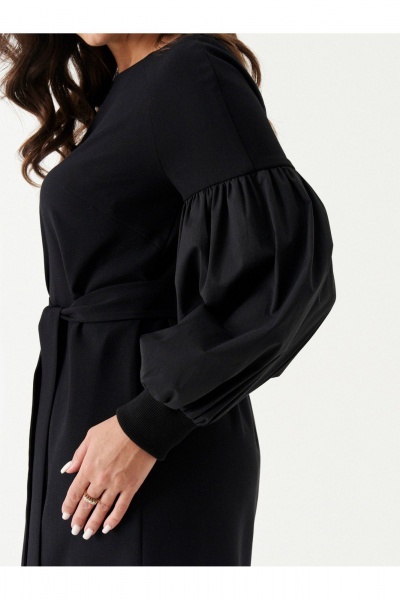 Платье из смесовой ткани с нагрудными вытачками и поясом Панда 188680w черный - фото 5