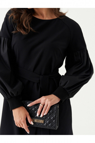 Платье из смесовой ткани с нагрудными вытачками и поясом Панда 188680w черный - фото 3