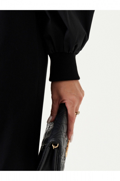 Платье из смесовой ткани с нагрудными вытачками и поясом Панда 188680w черный - фото 2