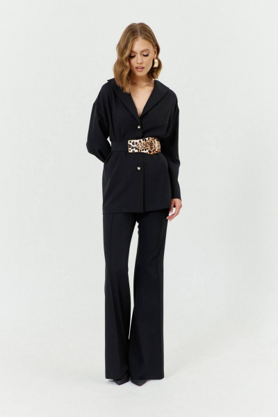Костюм блуза и клеш-брюки с поясом и воротником В-образным COCKTAIL 1037/1 - фото 1