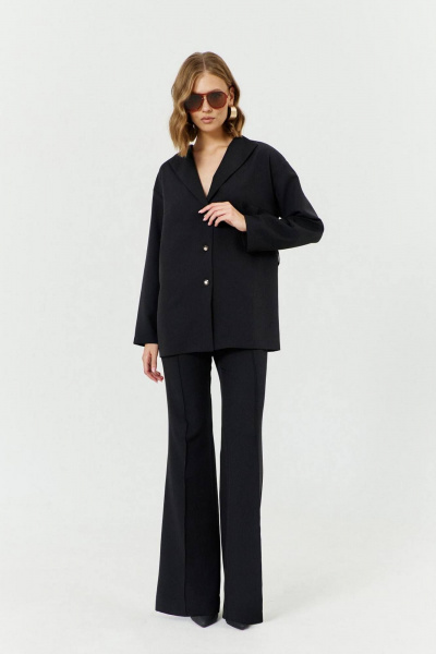 Костюм блуза и клеш-брюки с поясом и воротником В-образным COCKTAIL 1037/1 - фото 3