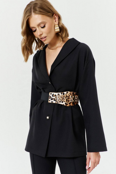 Костюм блуза и клеш-брюки с поясом и воротником В-образным COCKTAIL 1037/1 - фото 2