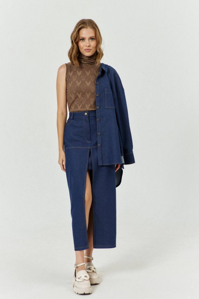 Длинная юбка с разрезом, притачным поясом и карманами COCKTAIL 1038 - фото 3