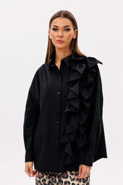 Блуза из текстиля с ассиметричной рюшей и застежкой Ларс Стиль 995 - фото 3