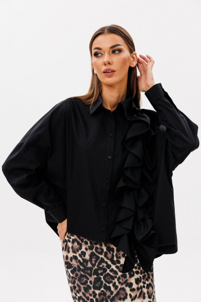 Блуза из текстиля с ассиметричной рюшей и застежкой Ларс Стиль 995 - фото 2